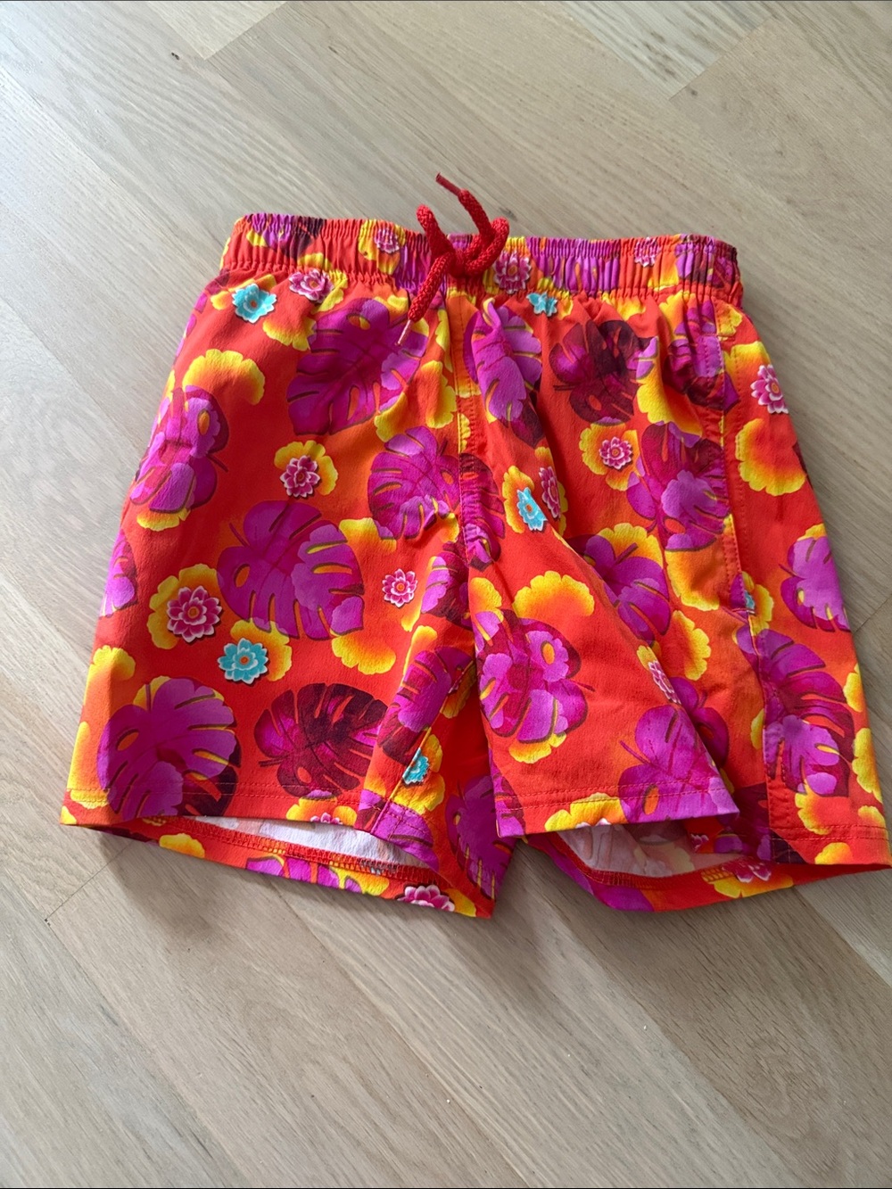 Vilebrequin Orange Swim Shorts with Pink & Yellow Floral Print